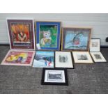 A collection of painting by R D Taylor, predominantly framed and a quantity of framed etchings.