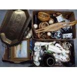 A mixed lot to include ceramics, glassware, metalware, treen and similar, three boxes.