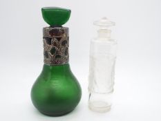 An Edwardian silver mounted, green glass,