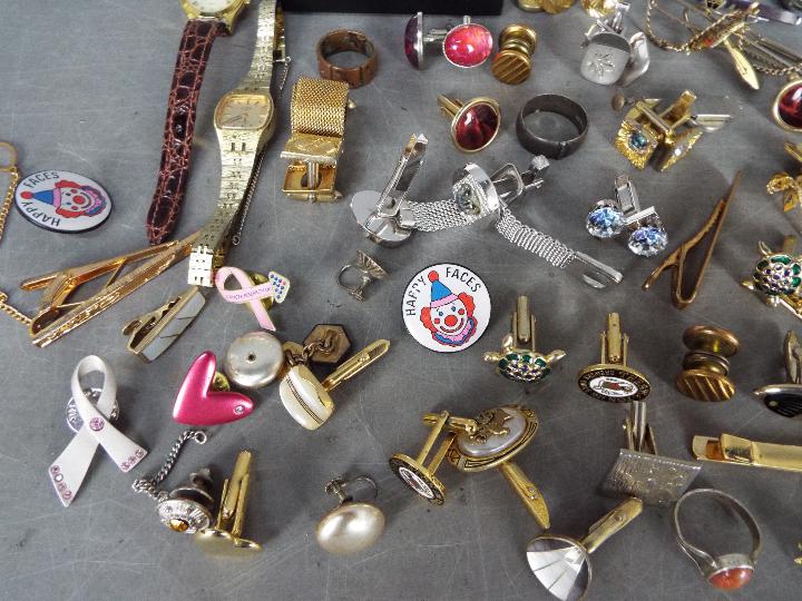 Lot to include cufflinks, tie pins, pin badges, silver hallmarked gentleman's ring, size W+½, - Image 3 of 6