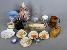 A mixed lot of ceramics and glassware to include Parrot & Company Coronet Ware, Wedgwood Jasperware,