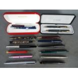 A collection of pens to include Sheaffer, Parker,