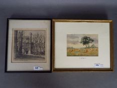 Lot to include a small watercolour landscape of a cornfield by William Roseblade,