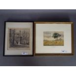 Lot to include a small watercolour landscape of a cornfield by William Roseblade,