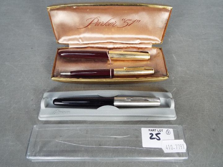 A Parker 51 pen and propelling pencil set contained in case and a Parker Frontier.