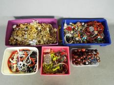 A Very Large Quantity Of Costume Jewellery - Items to include beads, necklaces, paired earrings,