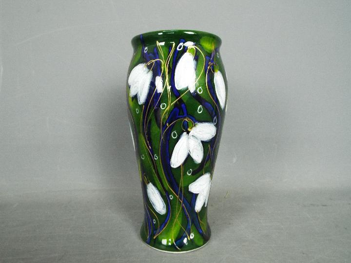 Anita Harris "Snowdrop" Vase - Hand painted in greens, blues and white flower. - Image 2 of 3