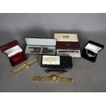 Four wristwatches, three of which are by Rotary, and three boxed pens / pen sets.