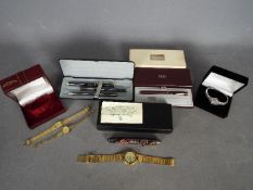 Four wristwatches, three of which are by Rotary, and three boxed pens / pen sets.