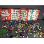 Walkers - Tazos - A collection of Tazo Slammers and vintage pin badges including 4 albums of Looney