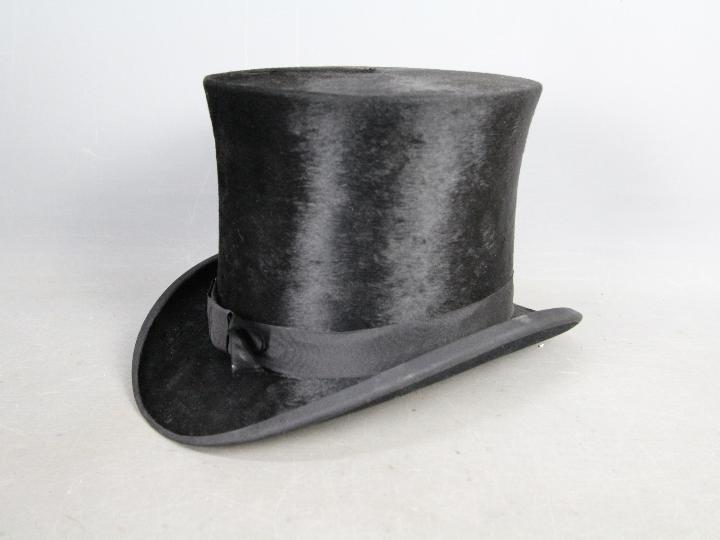 A leather top hat box containing a T Crick, Bury top hat, - Image 4 of 8