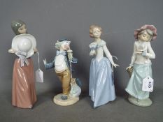 A Lladro figurine # 5007 'Bashful Girl With Straw Hat' and three Nao figurines,