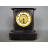 A mantel clock marked to the dial Alldis & Co 26 Liverpool St, with pendulum,
