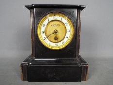 A mantel clock marked to the dial Alldis & Co 26 Liverpool St, with pendulum,