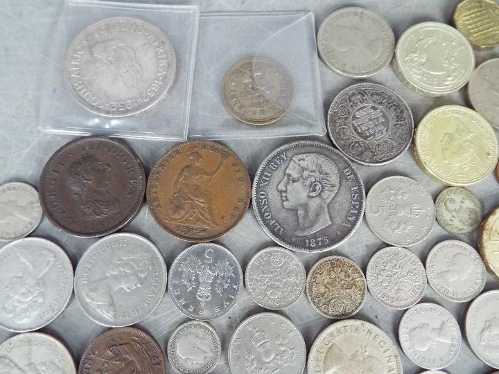 A small collection of coins with some silver content examples to include 1875 Five Pesetas, - Image 4 of 5