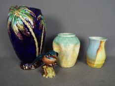 Three Beswick Ware vases, largest approximately 28 cm (h) and a Beswick kingfisher figurine # 2371.