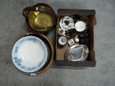 A mixed lot to include ceramics, plated ware, cased opera glasses, tribal carvings,