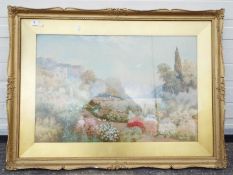 R Hollands Walker, a watercolour landscape depicting an ornamental garden on an Italian lake,