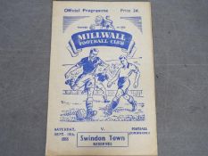 Football Programme - Millwall Reserves v Swindon Town Reserves, Saturday September 10th 1955,