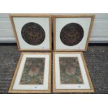 Four framed embroideries, largest approximately 29 cm x 20 cm image size.