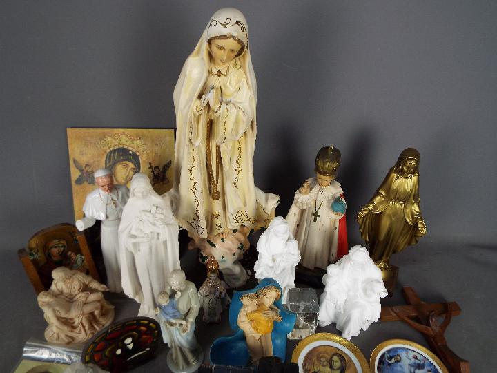 A collection of religious themed items to include plaster models, ceramic, brass and similar. - Image 3 of 3