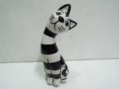 Lorna Bailey "Humbug" - Stylistic tall cat. Tilting its head to one side. Black and white.
