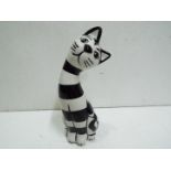 Lorna Bailey "Humbug" - Stylistic tall cat. Tilting its head to one side. Black and white.