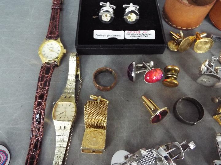 Lot to include cufflinks, tie pins, pin badges, silver hallmarked gentleman's ring, size W+½, - Image 6 of 6