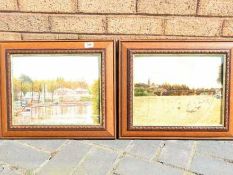 Two framed oil on board riverside landscape scenes,