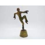 Josef Lorenzl (1892 - 1950) - An Art Deco painted bronze dancing girl on green onyx base,