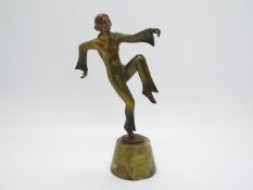 Josef Lorenzl (1892 - 1950) - An Art Deco painted bronze dancing girl on green onyx base,