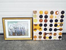 A framed watercolour depicting a team of horses,