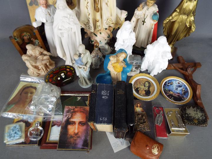 A collection of religious themed items to include plaster models, ceramic, brass and similar. - Image 2 of 3
