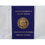 Queen Elizabeth II Silver Jubilee 9ct gold commemorative medal, approximately 2.6 grams all in.