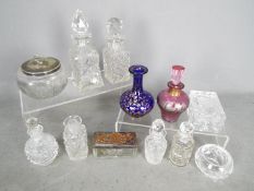 Lot to include scent bottles, small vase, dressing table items and similar.