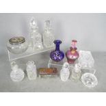 Lot to include scent bottles, small vase, dressing table items and similar.