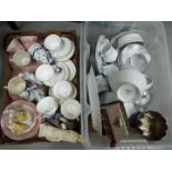 Job Lot - two boxes containing a large quantity of predominately ceramic table ware to include,