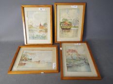 Four framed watercolours of landscape scenes by Burmese artist Maung Maung Mya,