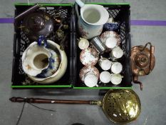 A mixed lot of ceramics and metal ware.