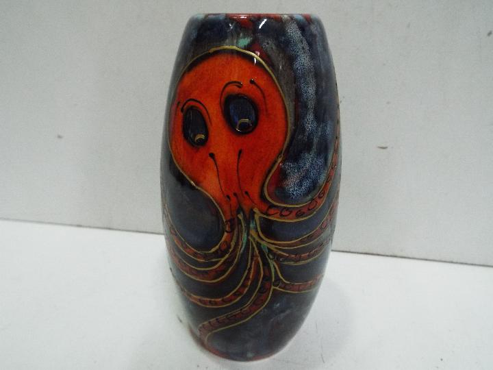 Anita Harris "Octopus" Trial Vase - Hand painted in blues, greens and reds with gold highlights.