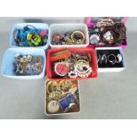 A Very Large Quantity Of Costume Jewellery - To include brooches, beads, necklaces, bangles, rings,