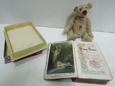 Bush - Jointed Teddy Bear glass eyes together with Royal authority Bible in box. Bear stands 19cm.