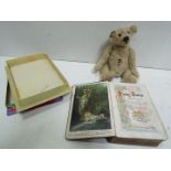 Bush - Jointed Teddy Bear glass eyes together with Royal authority Bible in box. Bear stands 19cm.