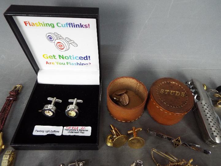 Lot to include cufflinks, tie pins, pin badges, silver hallmarked gentleman's ring, size W+½, - Image 2 of 6