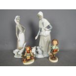 Two Hummel figurines, one Lladro and one Nao, largest approximately 29 cm (h).