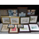 A collection of fourteen framed pictures