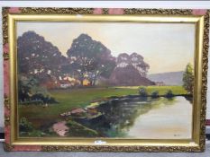 A large framed oil on canvas landscape s