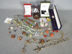 Lot to include costume jewellery, enamelled badges (one silver),