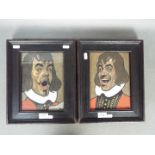 Two framed oils on board depicting a gentleman in period dress,
