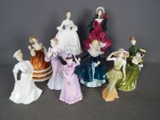 Ten various lady figurines by Coalport and Royal Doulton, largest approximately 21 cm (h).